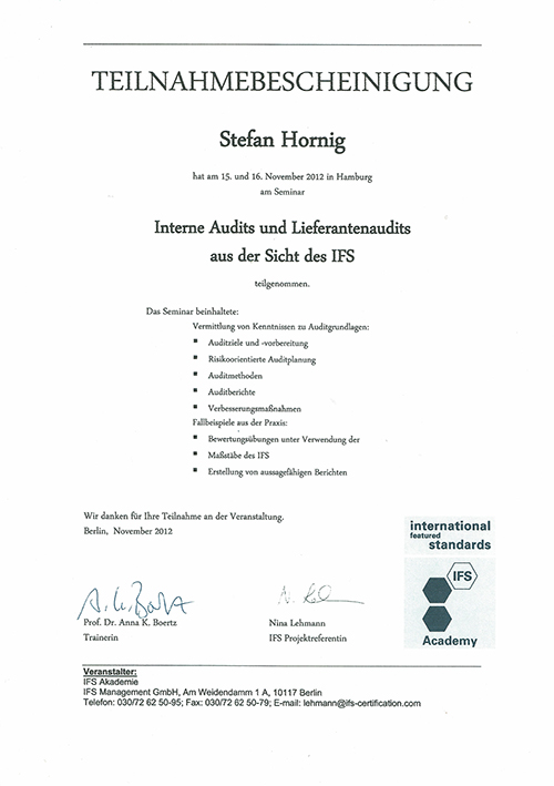 Qualifikation interne Audits Lieferaudits IFS